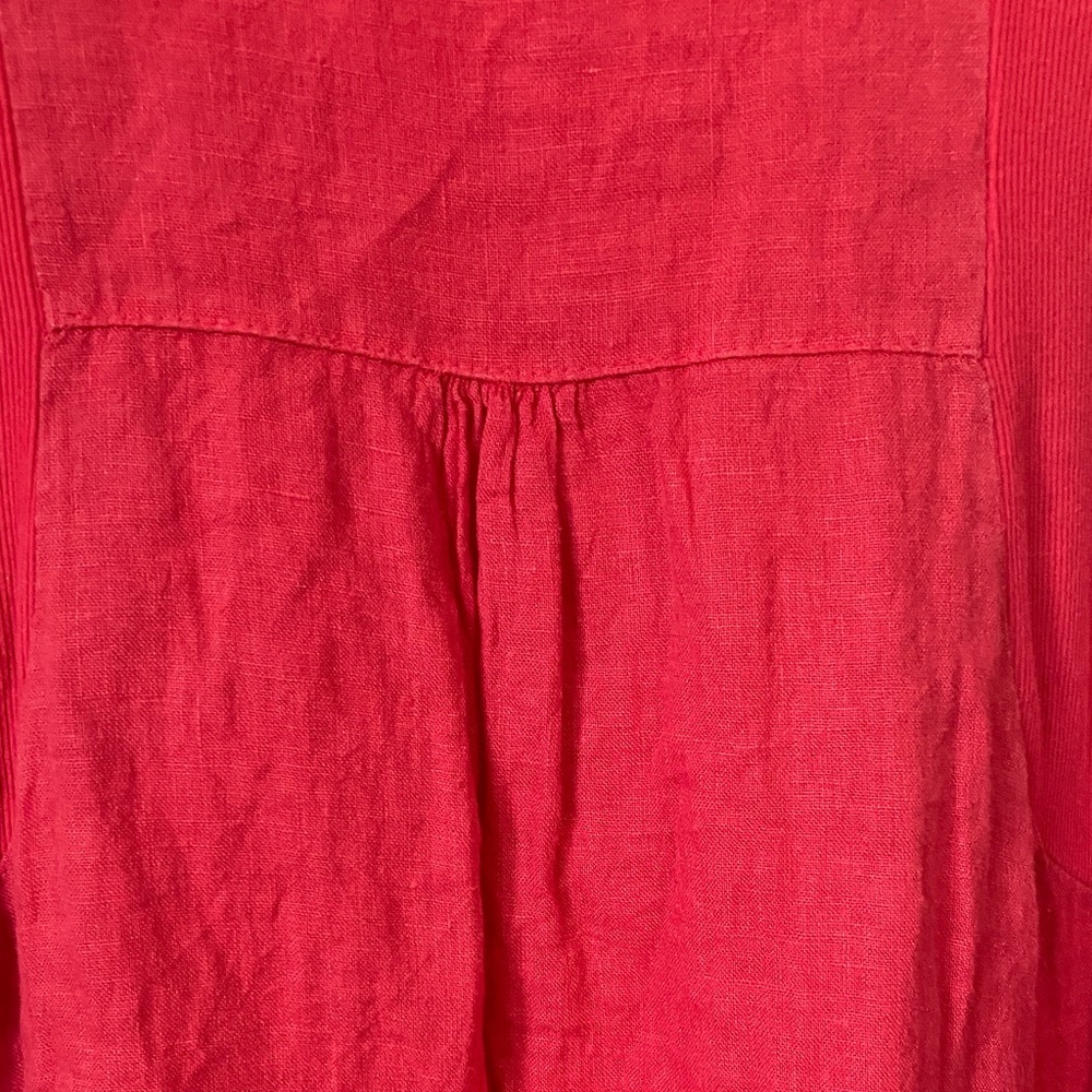 Lina Tomei Red linen embroidered floral sleeveless dress size Small - Picture 8 of 14